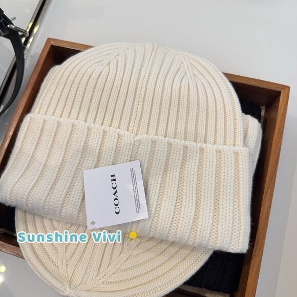 NWT Coach 1941 Embroidered Knit Beanie Wool CU806 Chalk White Unisex One Size - Picture 4 of 9